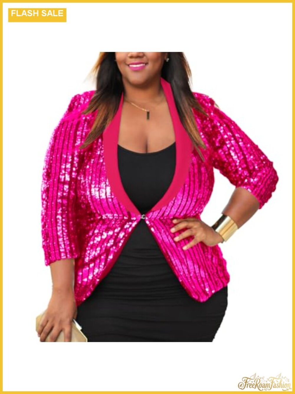 Sequin Shawl Collar Blazer Three-Quarter Sleeve Open Front Cardigan
